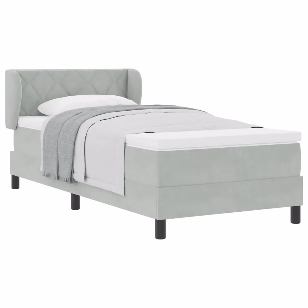 Letto a molle moderno vidaXL con testiera in velluto grigio, L/P/H: 100 x 200 cm – 2