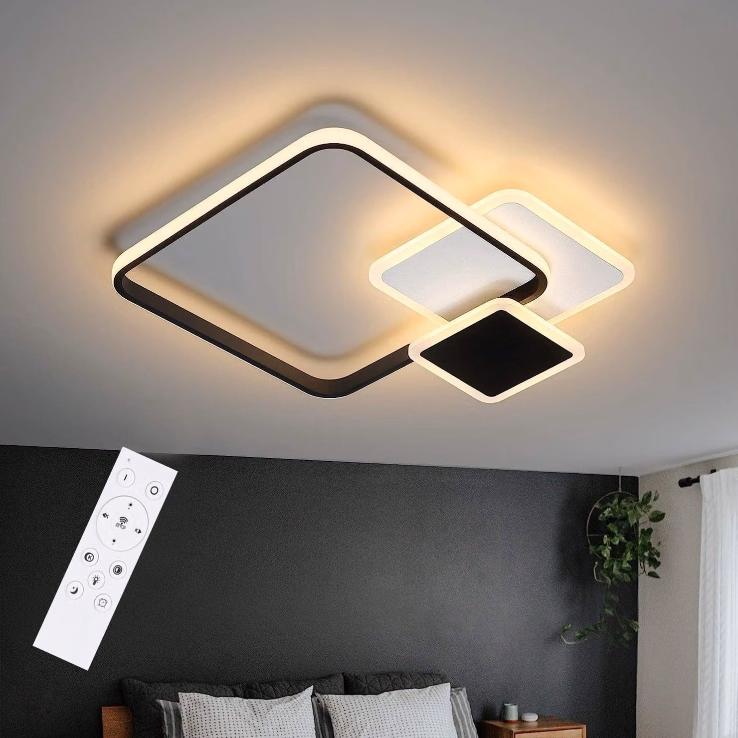 ZMH lampada da soffitto LED dimmerabile soffitto soggiorno con telecomando, camera da letto lampada nero 46W bianco moderno per cucina sala da pranzo 44CM