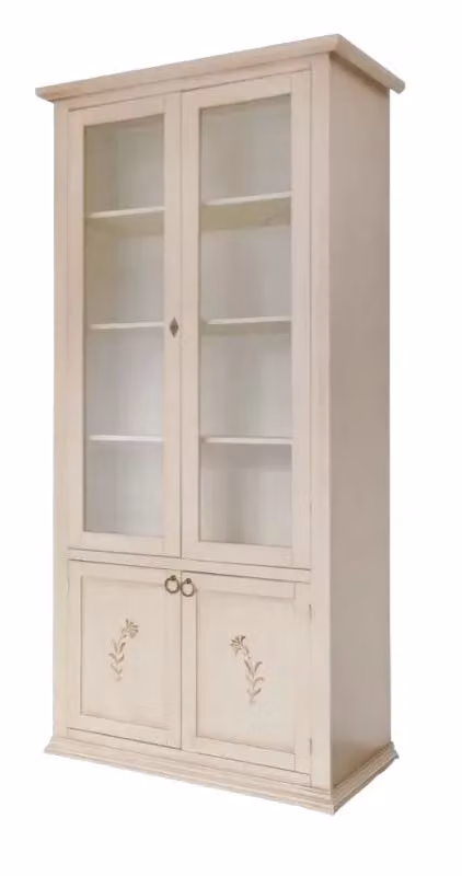 Vetrina 4 ante in legno shabby chic bianco decorata con motivi floreali Mobili 2G L/P/H: 90 x 41 x 186 cm – 1