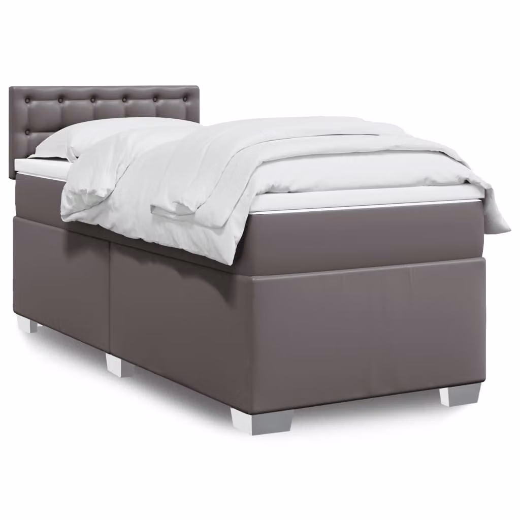 vidaXL Giroletto a Molle Ibrido con Materasso in Similpelle Grigio, L/P/H: 80 x 200 x 100,5 cm