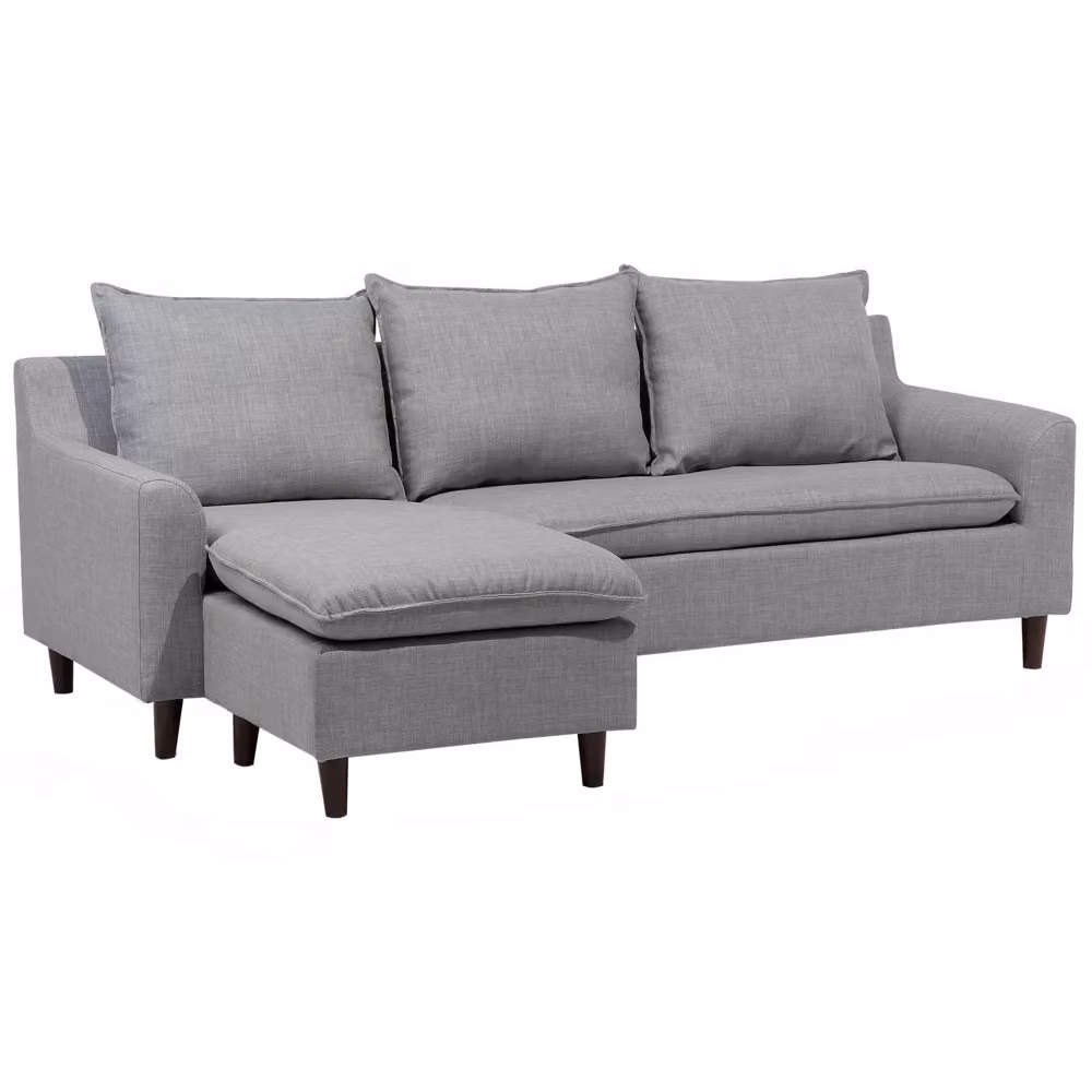 Divano ad angolo Beliani a 3 posti in tessuto grigio con chaise longue a sinistra e gambe in legno di gomma – 2