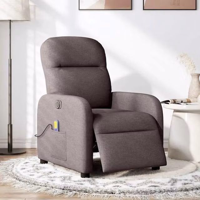 Poltrona | Sedia Relax Massaggio Reclinabile Elettrica Marrone Scuro Tessuto