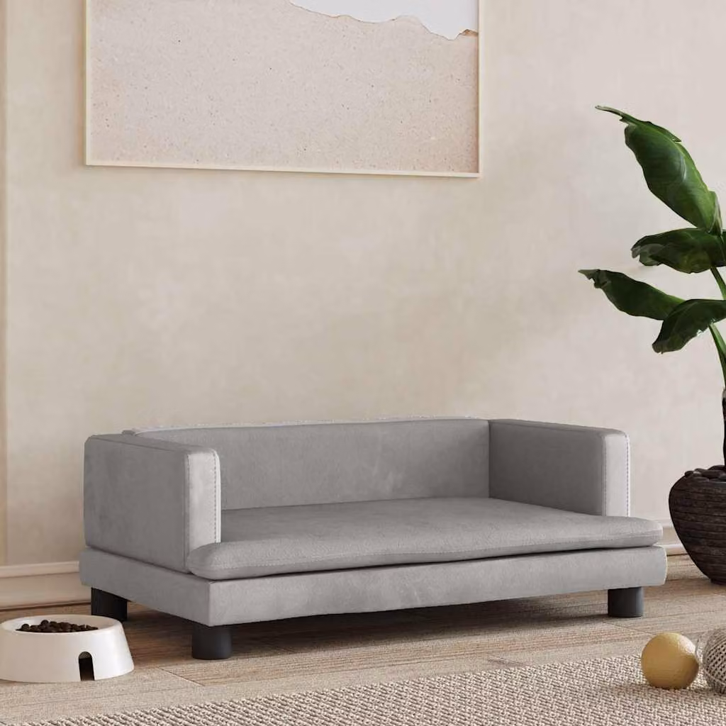 vidaXL Lettino per Cani in Velluto Grigio con Struttura in Legno L 80 cm x P 45 cm x H 30 cm