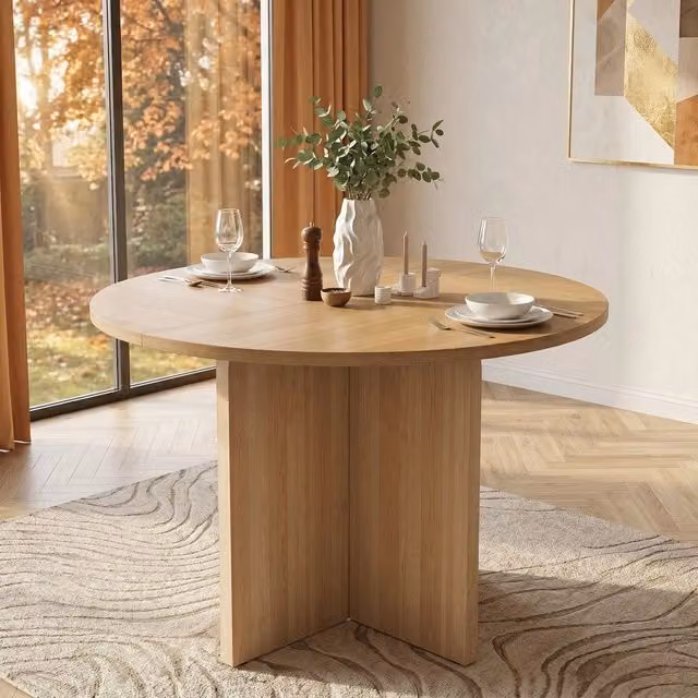 Tavolo da pranzo rotondo Minimal design scandinavo colore marrone L: 120 cm, P: 120 cm, H: 75 cm – 1