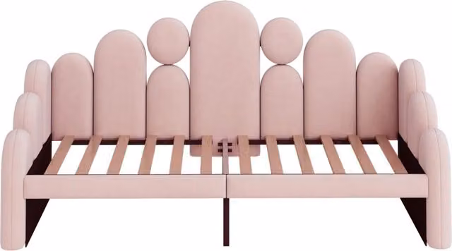 Letto multifunzione 180x200 cm con cuccia per animali in velluto rosa e struttura divisibile