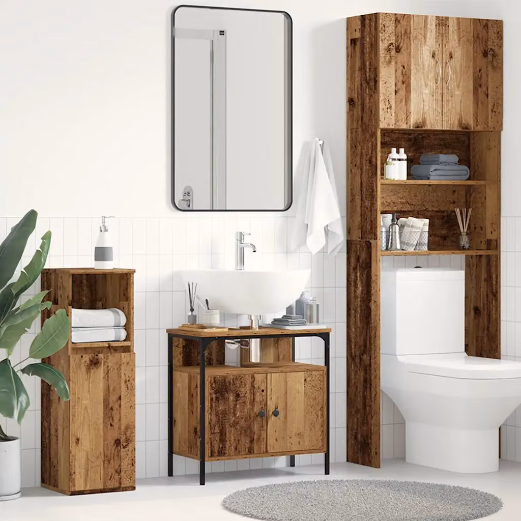 Mobile Lavabo da Bagno vidaXL in Legno Antico e Metallo, Colore Marrone, L/P/H: 60 x 30 x 60 cm