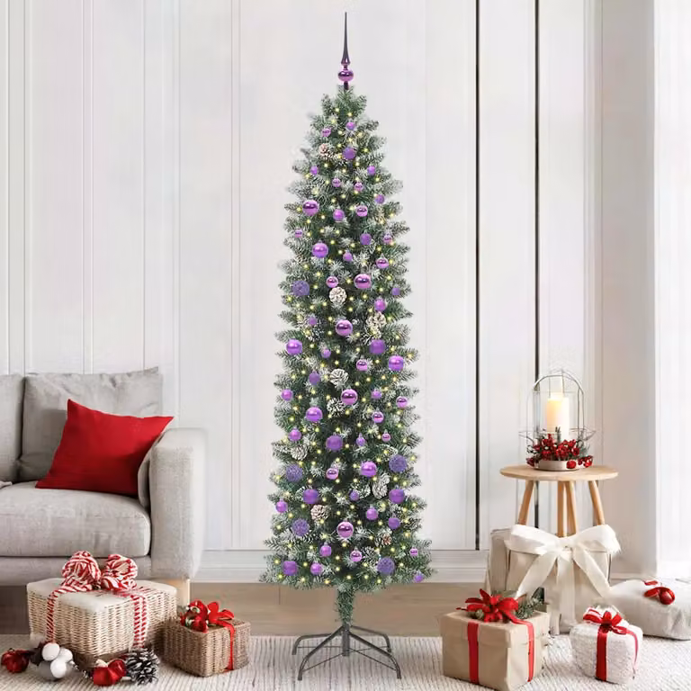 Albero di Natale Artificiale Sottile vidaXL Moderno Verde e Bianco con Luci LED Warm White