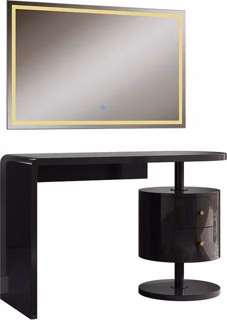 Tavolo da toeletta Lara Nero lucido 120 cm con specchio a LED Vicco
