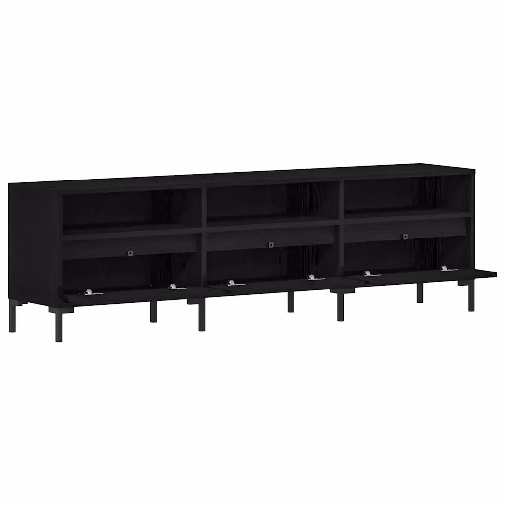Mobile porta TV moderno HELLOSHOP26 in legno composito di rovere nero opaco con vano contenitore, L 150 x P 30 x H 44,5 cm – 2