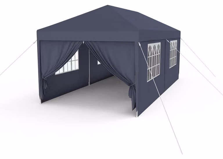 Tenda da festa 3x6 metri con pareti laterali e finestre, colore antracite, realizzata in poliestere con protezione UV e impermeabile