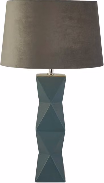 Lampada da scrivania Searchlight Chatham in ceramica blu con paralume in tessuto grigio, attacco E27