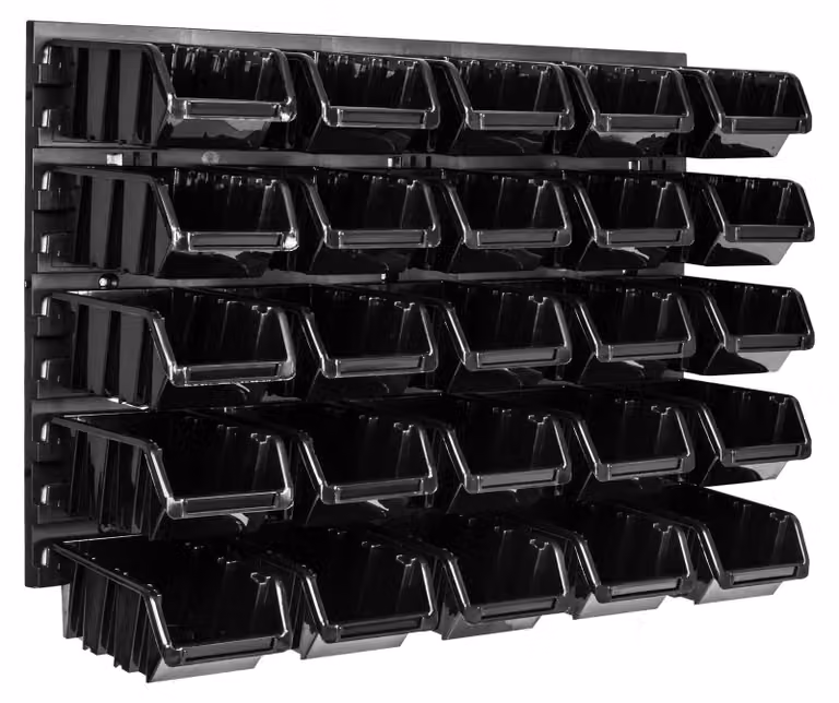Pannello portattrezzi - Organizer per officina - Montaggio a parete - 58 x 39 cm - 25 contenitori portaoggetti