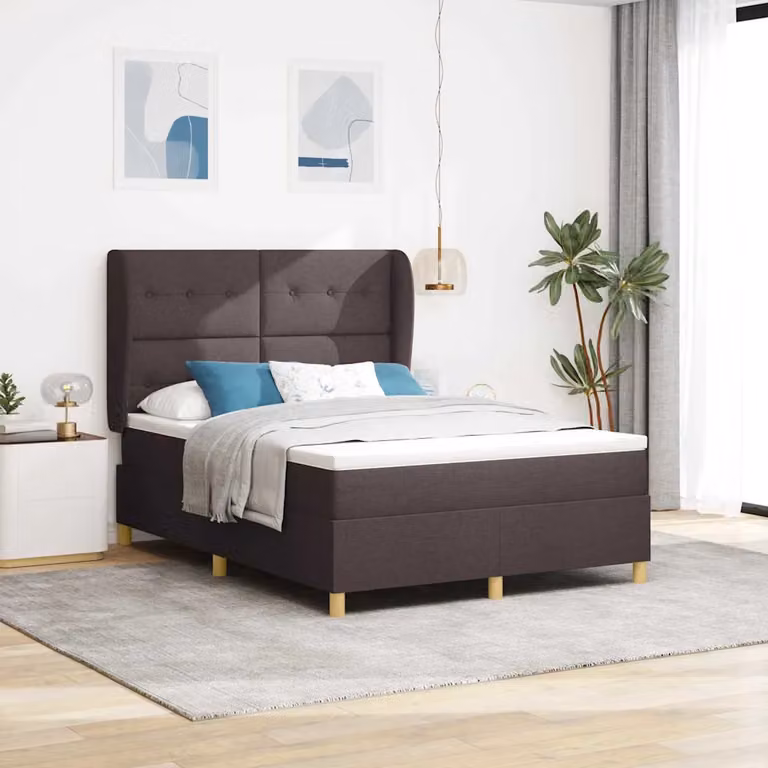 Letto a molle ibrido con testiera vidaXL in tessuto marrone, L/P: 140 x 200 cm