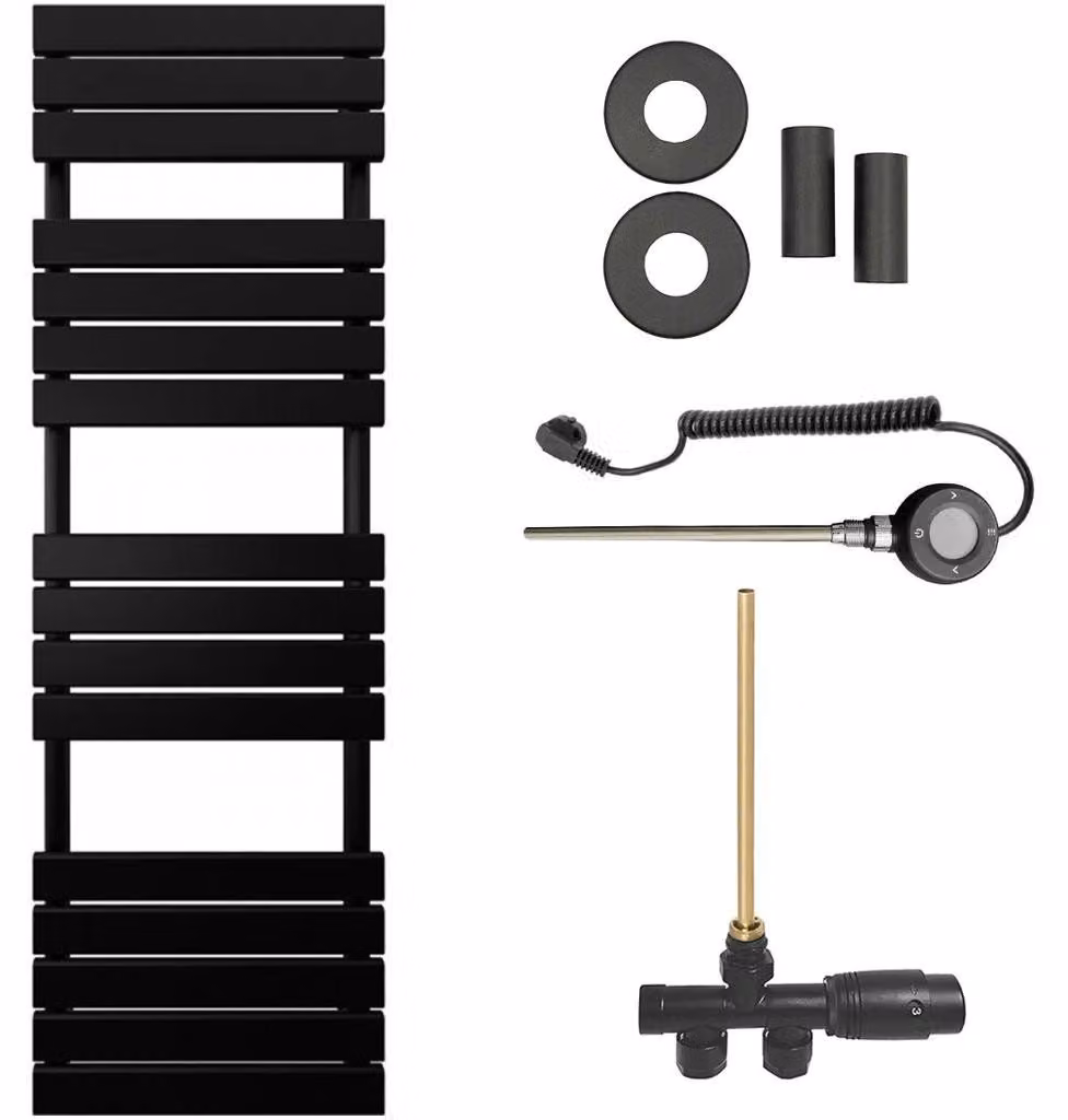 CERANO - Set di radiatori da bagno Claude - riscaldamento combinato, asta Wi-Fi - attacco laterale a punto singolo - 866 W - nero opaco - 1600 x 500 mm