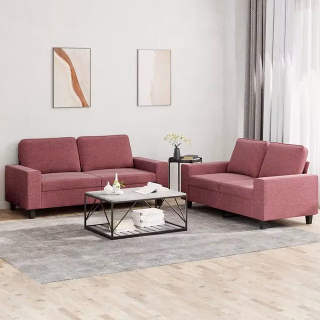 Set di Divani 2 pz Rosso Vino in Tessuto 3201888