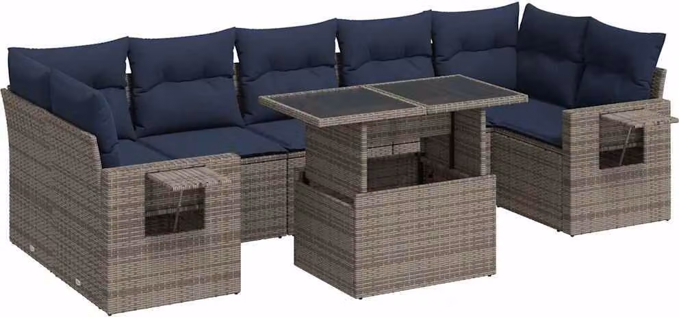 Set Divani da Giardino con Cuscini 8 pz Grigio Polyrattan Acacia