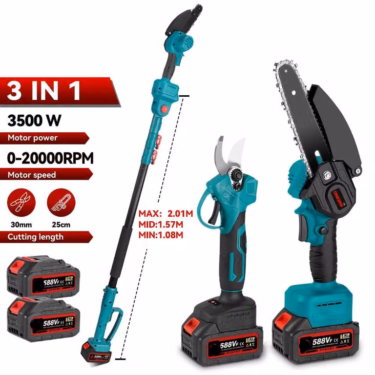 Attrezzo 2-in-1: spazzaneve - Motosega a batteria - Sega telescopica - Senza fili - 3500W - Leggero
