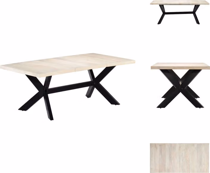 vidaXL Tavolo da pranzo bianco 200×100×75 cm in legno massello di mango - Tavoli da pranzo