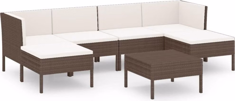 Set Divani da Giardino 7 pz con Cuscini in Polyrattan Marrone