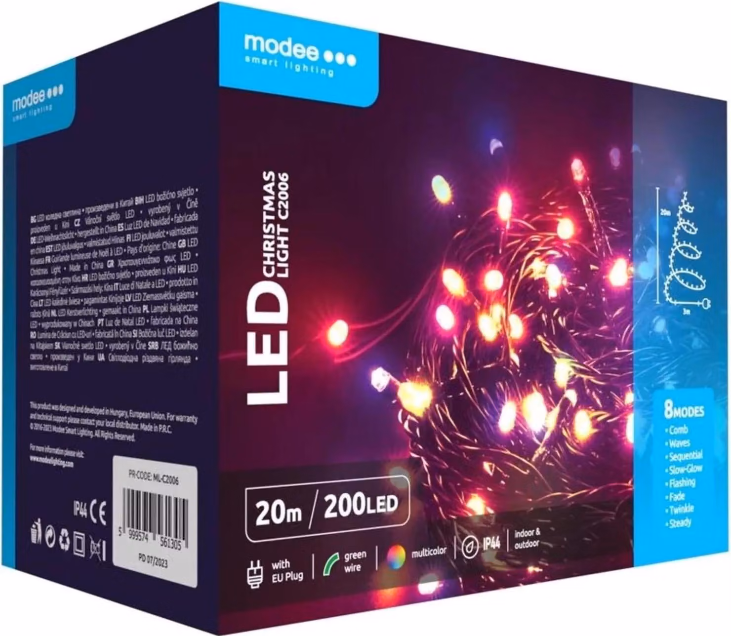 Modee Lighting Catena natalizia a LED 200 LED 20m multicolore