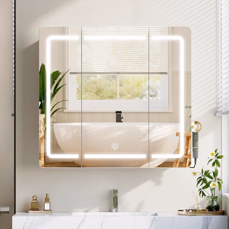 Specchio da bagno con armadietto e illuminazione a LED - 3 temperature di colore - Design moderno