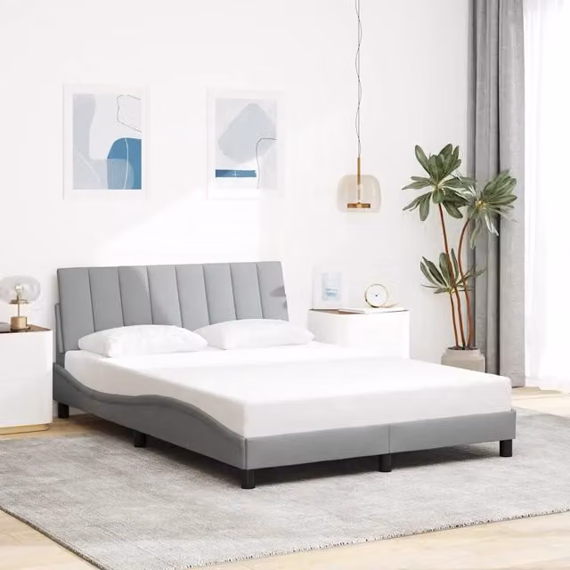 Giroletto Hanko vidaXL in tessuto grigio con doghe in legno L/P: 140 x 190 cm