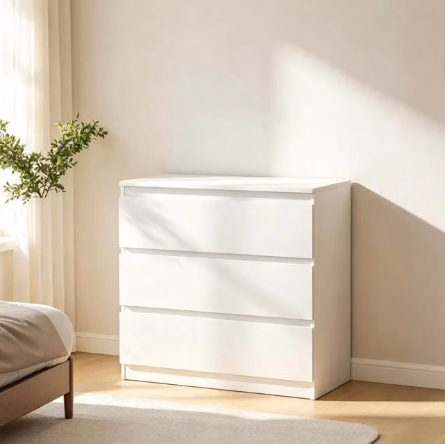 Cassettiera moderna a 3 cassetti 80x39x73 cm in truciolare bianco