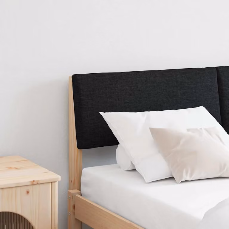 Testiera imbottita vidaXL in pino massello e tessuto, colore nero, per letto da 140 cm
