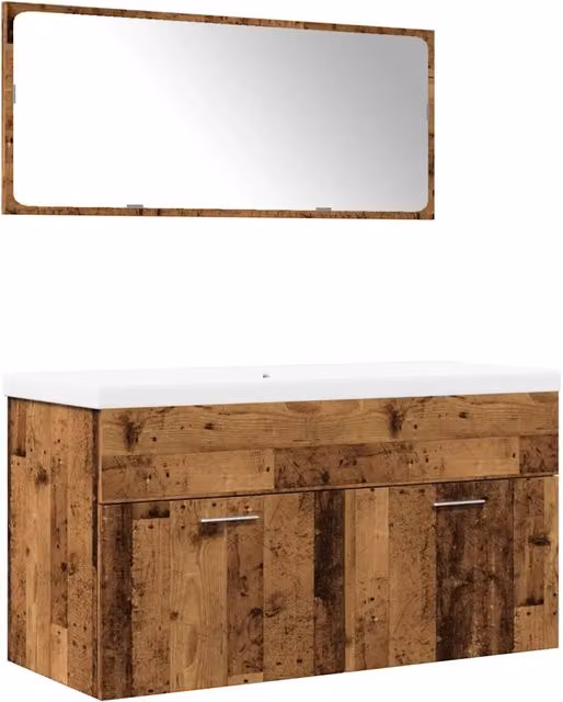 Set Mobili da Bagno | Armadio da bagno 3 pz Legno Antico in Legno Multistrato