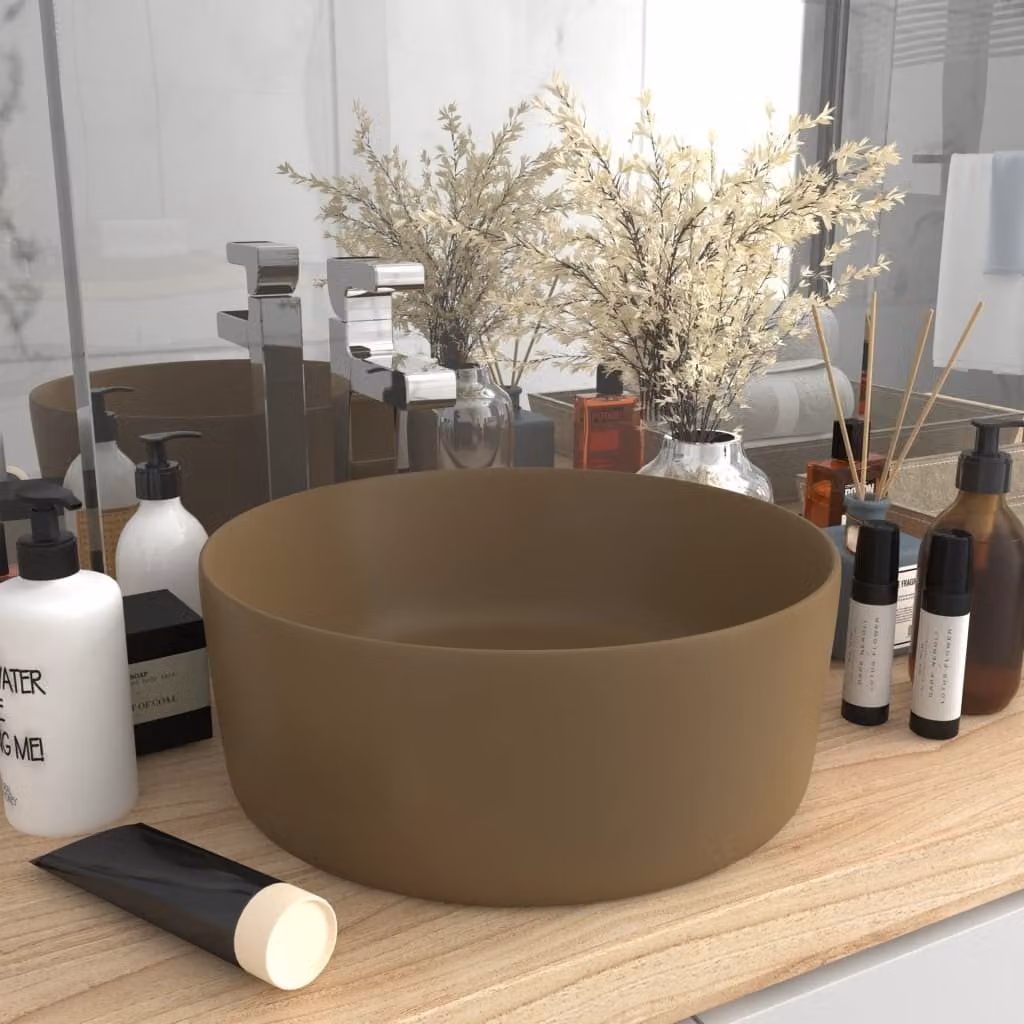 The Living Store Lussuoso lavabo rotondo Matt Cream 40x15 cm in Vetroceramica
