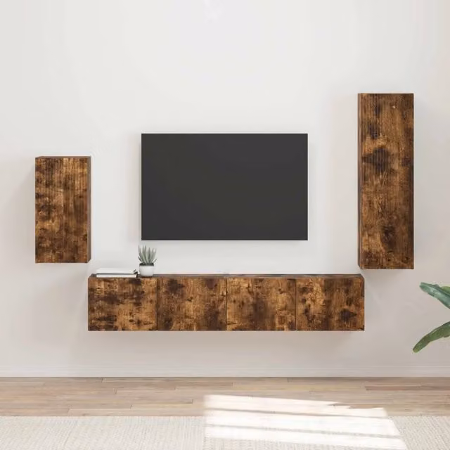 Set mobile TV 4 pz-Credenza per TV Rovere fum¨¦ Legno multistrato 121069