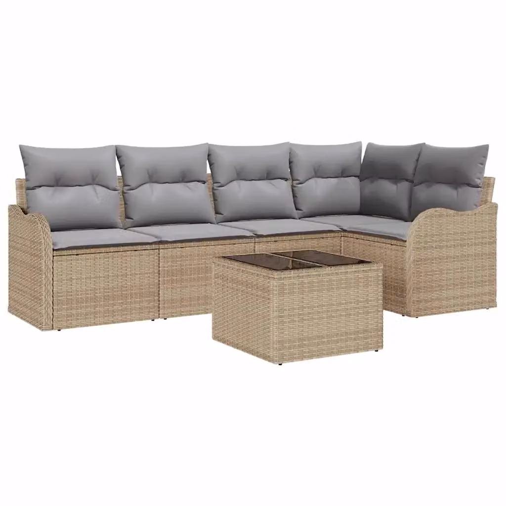 Set Divano da Giardino vidaXL a L in Polyrattan Beige con 6 Pezzi, Tavolino e Contenitore per Cuscini – 2
