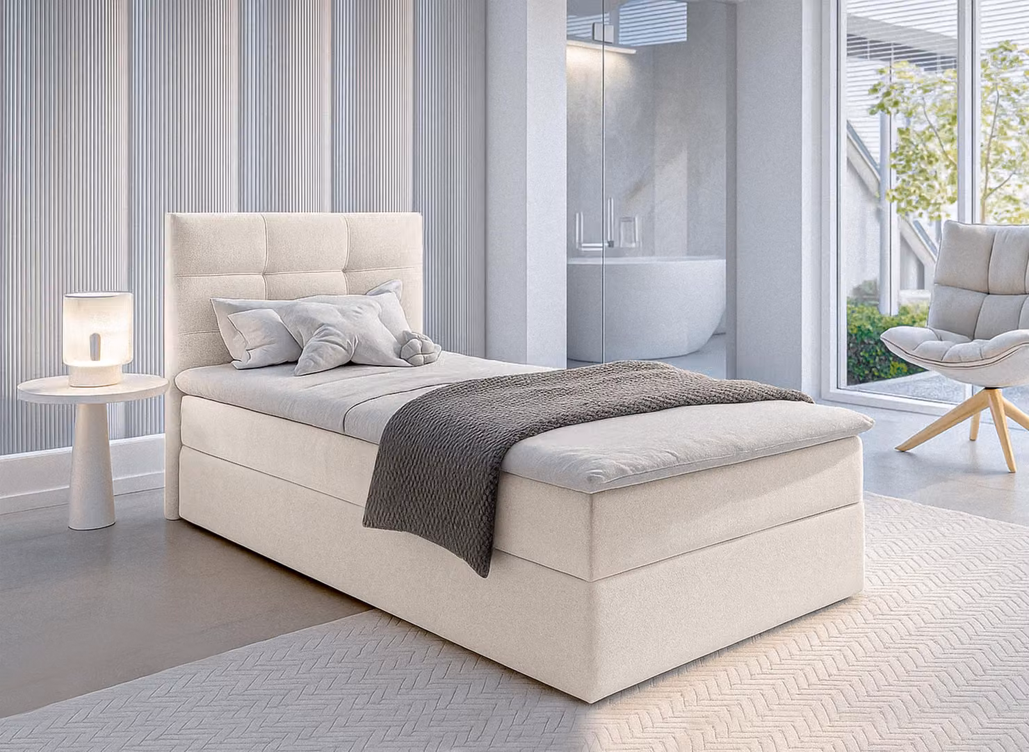 AX LIVING Letto boxspring 80x200 cm Geceteni Letto Beige Molle a gas