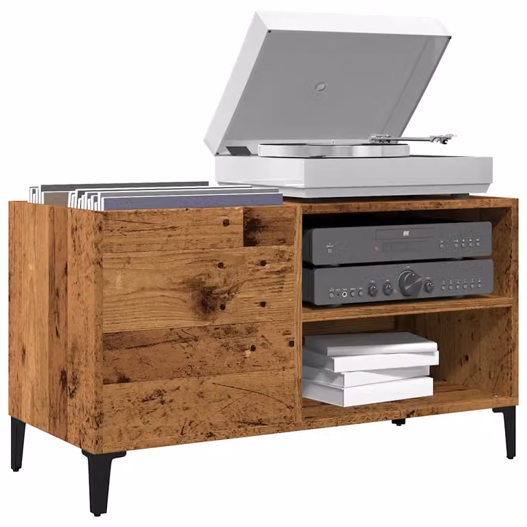 vidaXL Mobile Porta Dischi in Legno Antico e Metallo, Colore Marrone, L 84,5 x P 38 x H 48 cm