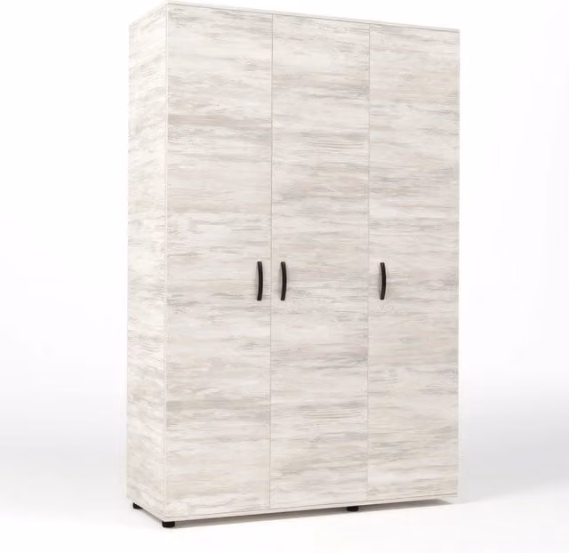 Armadio in Kit Bianco Venato a 3 Ante 120 x 52 x h 205 cm con Asta Appendiabiti