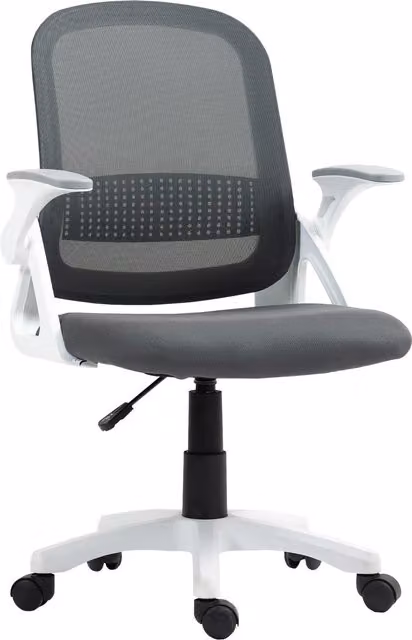 Sedia da ufficio HOMCOM in mesh grigia con braccioli ribaltabili e supporto lombare – 1
