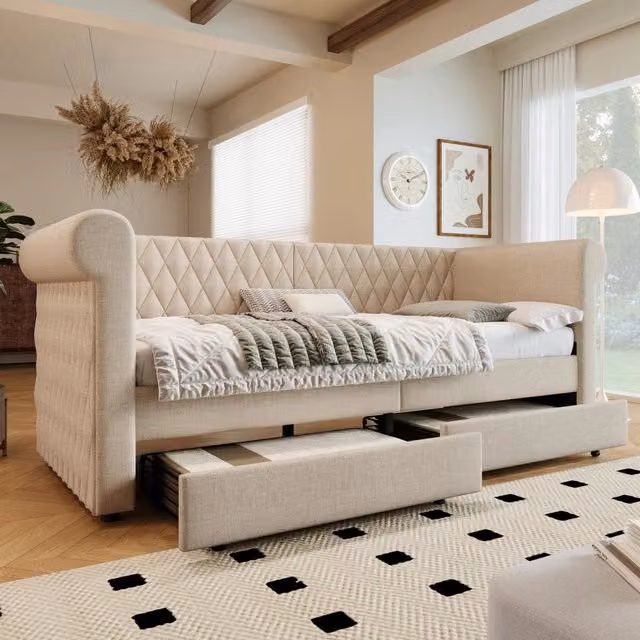 Letto con testata vintage divano letto in lino 90x200 cm