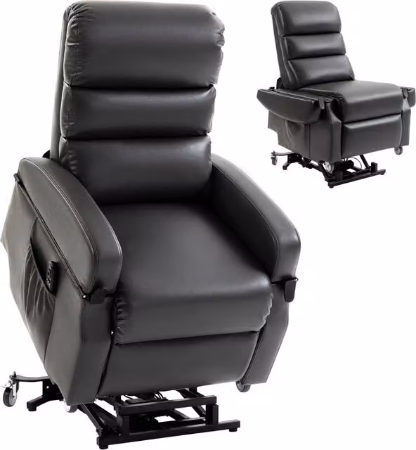 Poltrona Relax Elettrica Alzapersona Xylo Reclinabile con Massaggio e Poggiapiedi in Finta Pelle, Grigio Scuro