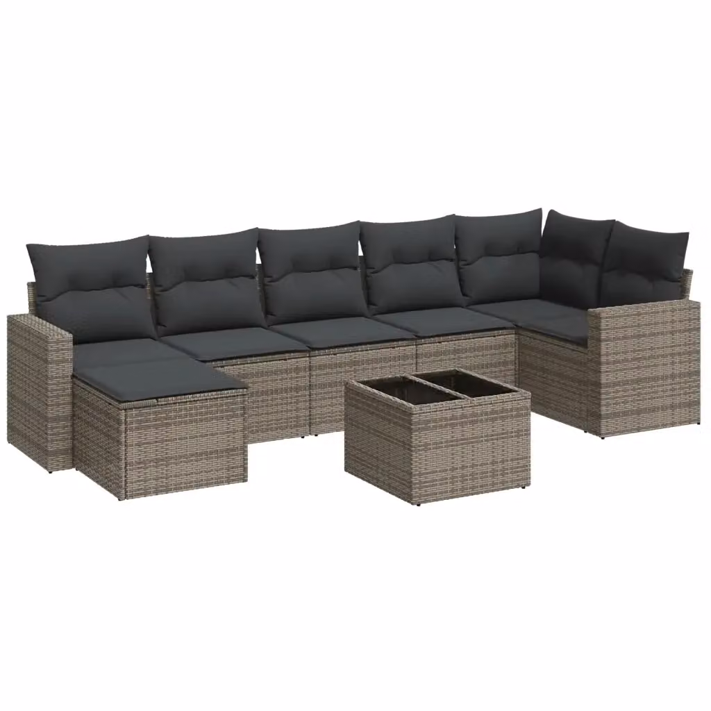 Set Divano da Giardino vidaXL 8 pz con Cuscini Grigio in Polyrattan e Struttura in Acciaio – 2