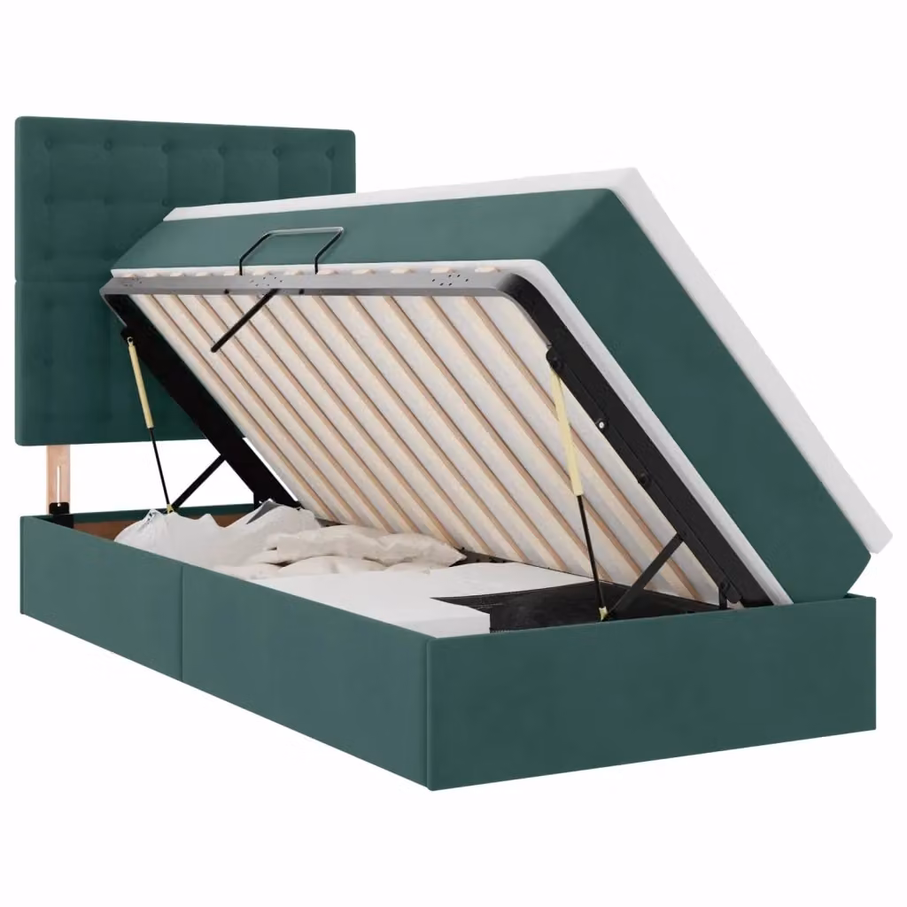 Letto con contenitore e illuminazione LED vidaXL in velluto verde, L/P/H: 200 x 100 x 76 cm – 2
