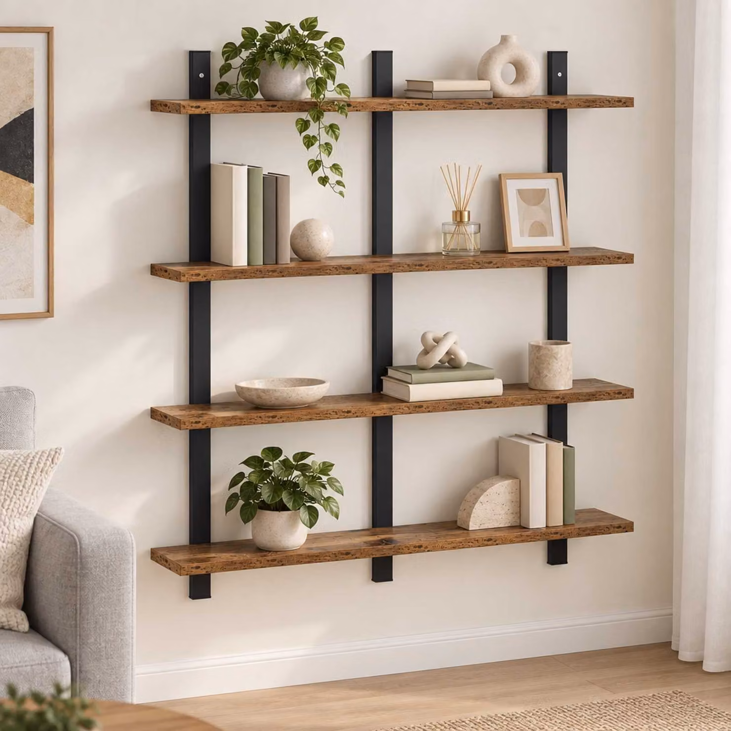 Scaffale da parete moderno vidaXL in legno color marrone L: 79.5 cm, P: 13.5 cm, H: 80 cm