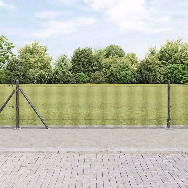Recinzione Metallica Saldata vidaXL con Base in Cemento, Grigia, L: 25 m, H: 0,4 m