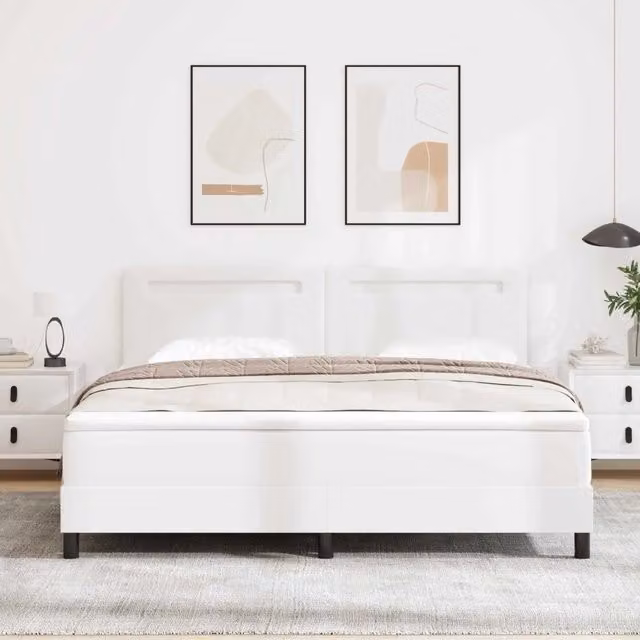 Letto matrimoniale moderno vidaXL con materasso a molle e cassetti, rivestimento in pelle sintetica bianca, L/P/H: 200 x 180 x 88 cm