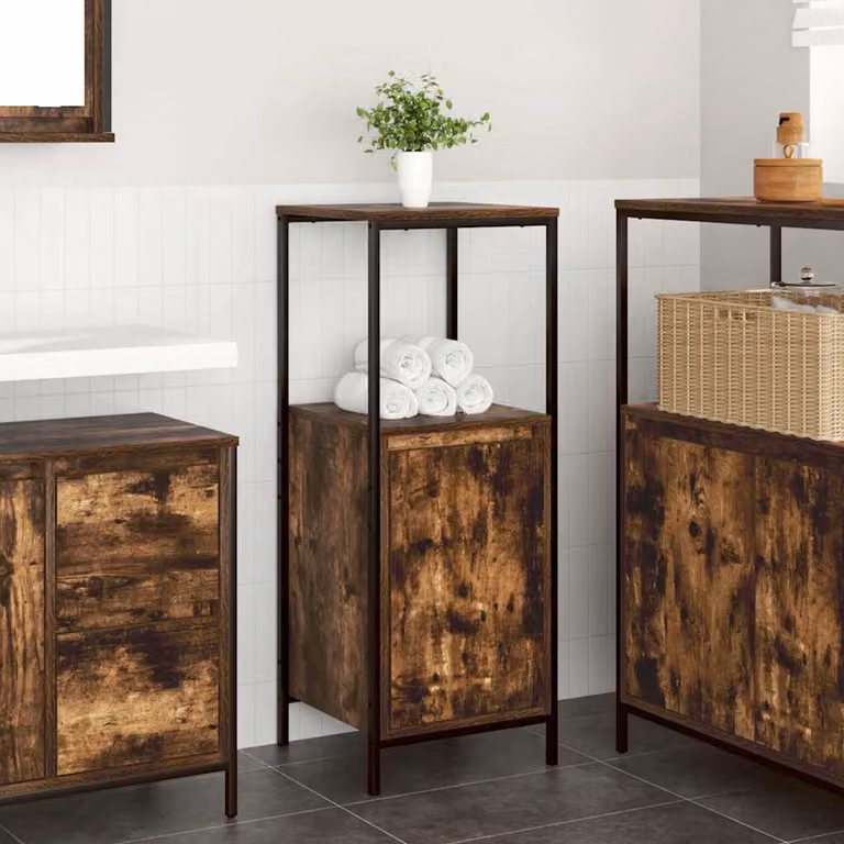 Mobile da bagno vidaXL in stile industrial con ripiani, colore Rovere Fumo, L/P/H: 36 x 35 x 95 cm
