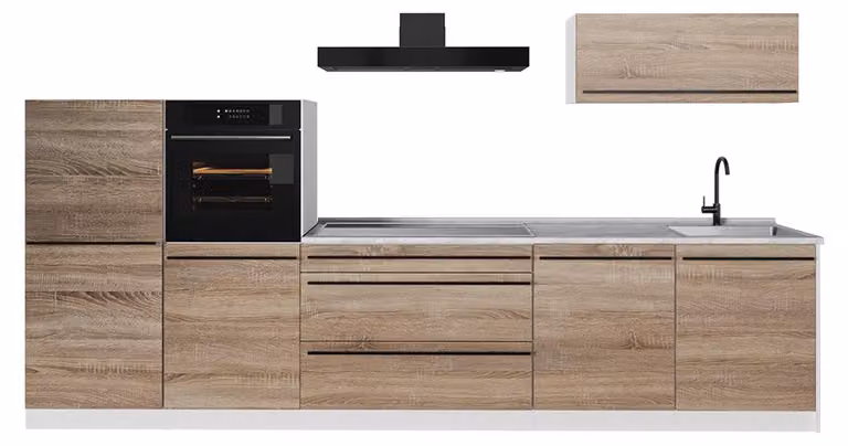 Cucina componibile Vicco R-Line Sonoma/Bianco 340 cm piano di lavoro Marmo, Model 67323