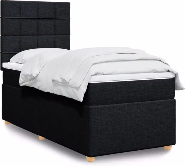 Letto Ibrido vidaXL con Giroletto a Molle e Materasso in Tessuto Nero e Bianco L/P: 90 x 190 cm
