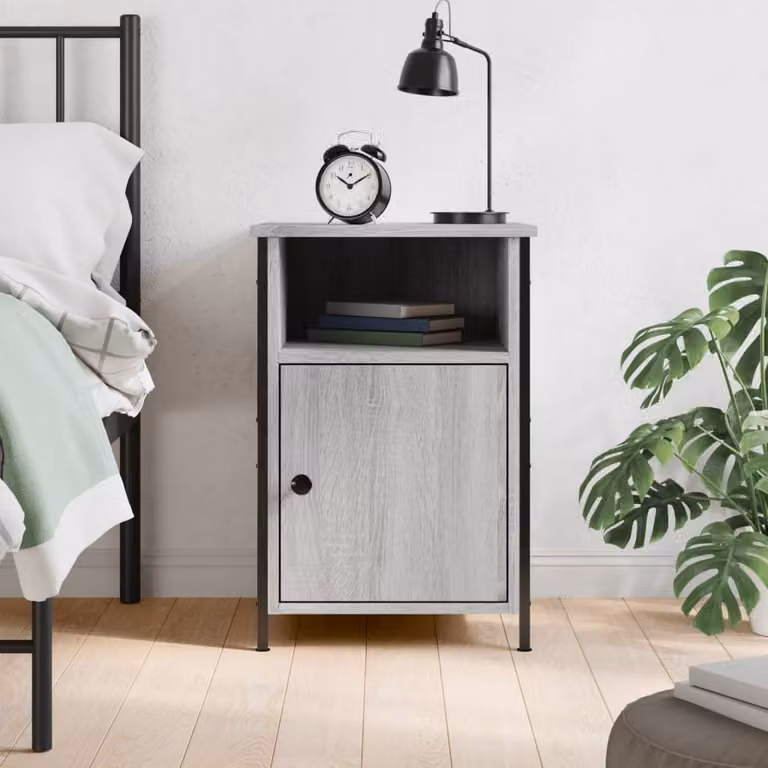 Comodino moderno vidaXL in legno e metallo, Grigio, L 40 cm x P 42 cm x H 60 cm