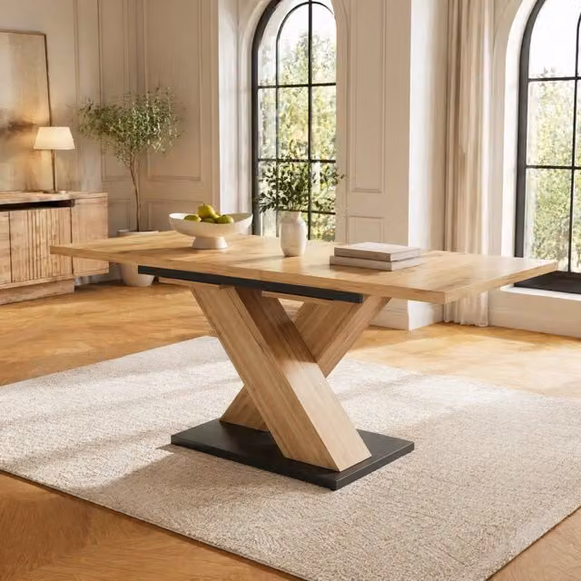 Tavolo da pranzo allungabile in MDF, 119-158,5×80×75 cm, colore legno, gambe incrociate regolabili