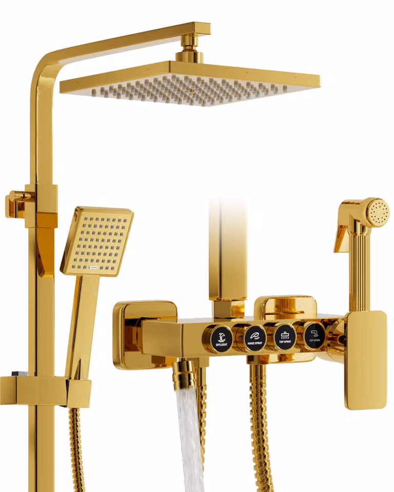 Sistema doccia 4-in-1, finitura oro spazzolato, con altezza regolabile