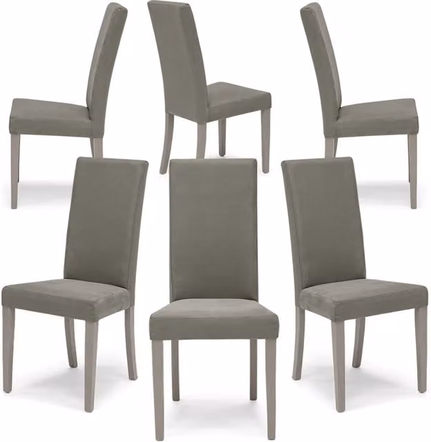 Set 6 sedie imbottite per sala da pranzo EDI NEW, 100% MADE IN ITALY, design moderno, rivestimento in tessuto idrorepellente effetto camoscio colore Grigio, gambe in legno in tinta